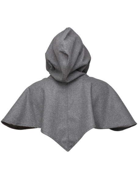 Grå uld kappe og skulderdækkende...