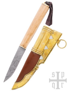 Cuchillo Vikingo Gotland, hoja en acero Damasco (256 capas)