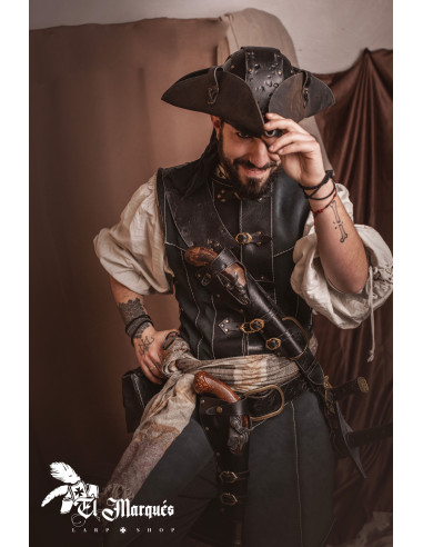 Schwarze Lederjacke für Piraten, Männer