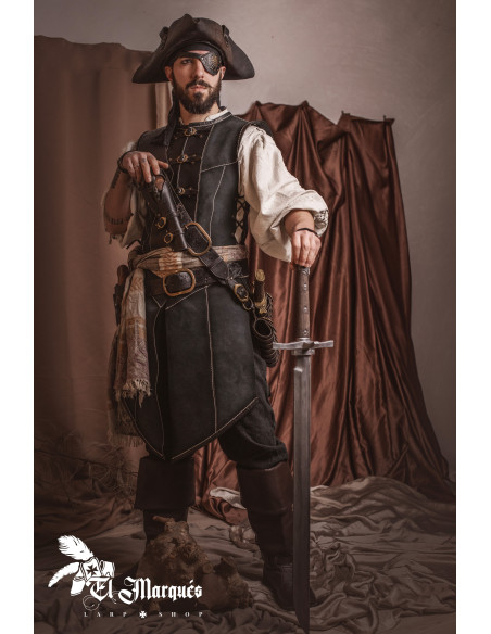 Schwarze Lederjacke für Piraten, Männer