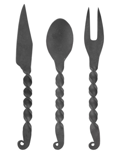 Juego cubiertos medievales: cuchillo, tenedor y cuchara