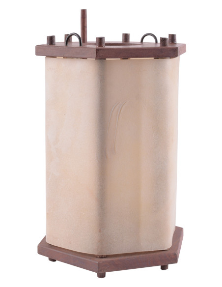Houten lantaarn met ruw leer (23,5 cm.)