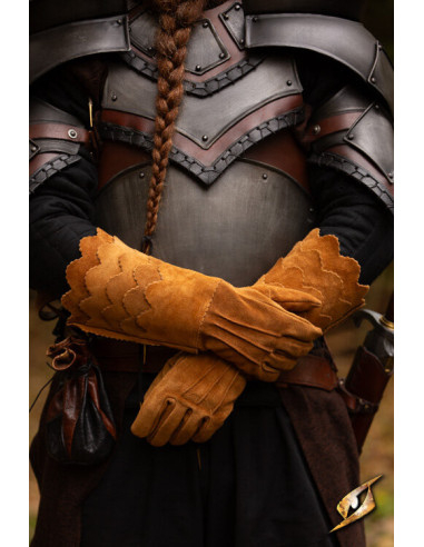 Mittelalterliche Handschuhe aus Wildleder mit Schuppen, braun