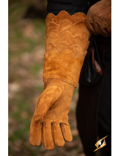 Middeleeuwse schubbenhandschoenen van suède, bruin 2