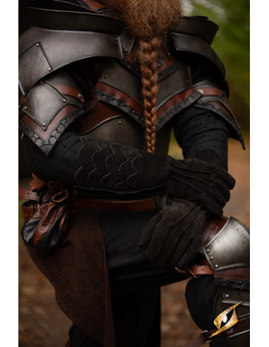 Guantes medievales de escamas en piel de ante, negros
