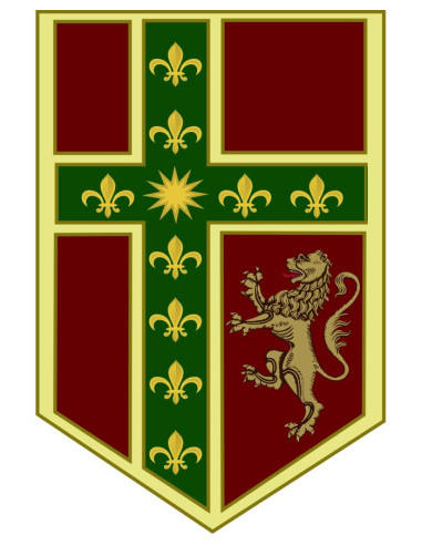 Estandarte medieval cruz, león con flor de lis (150x100 cm.)