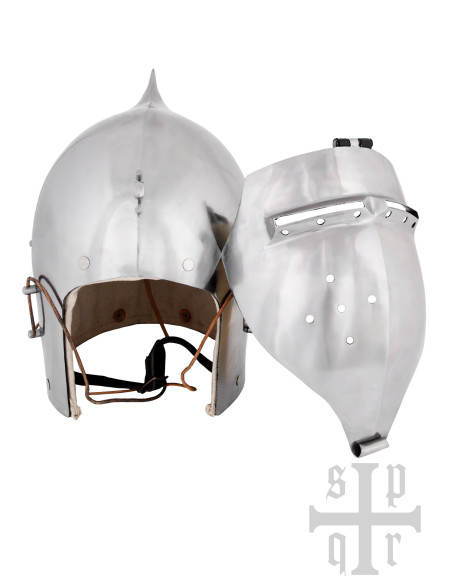 Medieval hjelm med visir og løgformet...