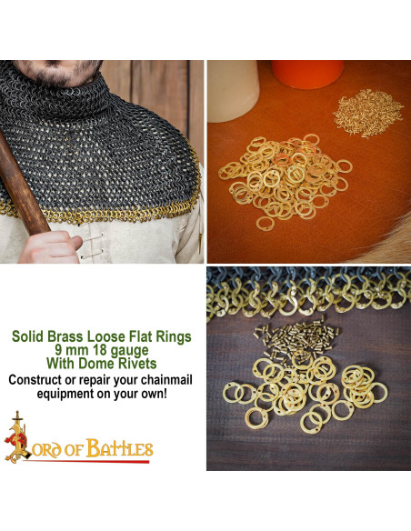 Pak flade messingringe med nitter (9...