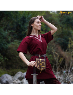 Túnica medieval de algodón cuello bordado manga corta 2
