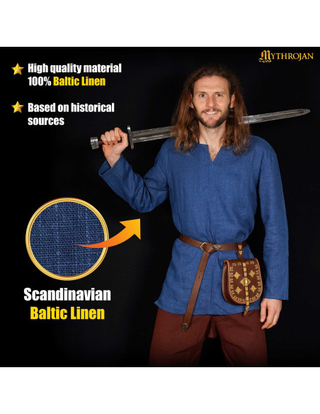Túnica vikinga en lino, color azul
