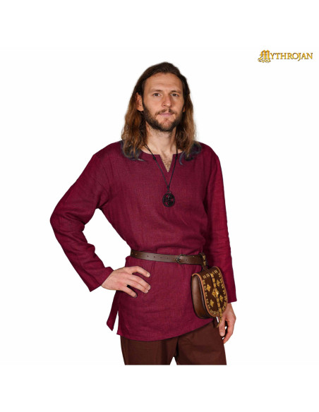 Túnica vikinga en lino, color rojo vino