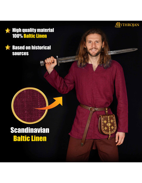 Túnica vikinga en lino, color rojo vino