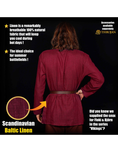 Viking tuniek van linnen, bordeauxrood
