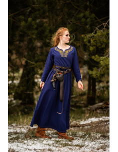 Langes Wikingerkleid im Aslaug-Modell, Farbe Blau