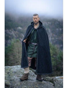 Viking-Cape aus Wolle mit Kapuze Modell Valdemar, schwarz