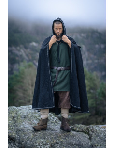 Viking-Cape aus Wolle mit Kapuze Modell Valdemar, schwarz 2