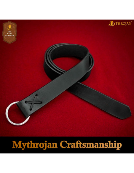 Vikingebælte i sort læder med rund...