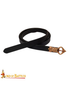 Cinturón medieval Sajón hebilla en bronce, cuero negro