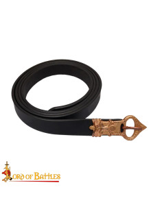 Cinturón medieval Sajón hebilla en bronce, cuero negro 2