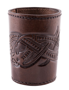 Vaso para dados de cuero negro, diseño Dragón en relieve