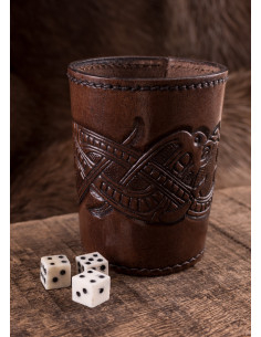 Vaso para dados de cuero negro, diseño Dragón en relieve 2