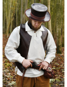 Mittelalterlicher Lederschirm mit breiter Krempe, braun 2