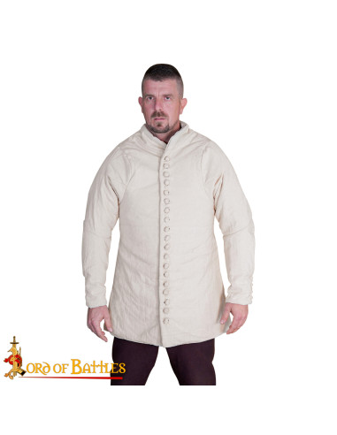 Gambeson mittelalterlich gepolstert Typ 6 mit geknöpftem Vorderteil, Naturfarbe