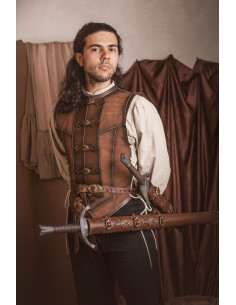 Medieval kort brun læderjakke i ruskind, herre