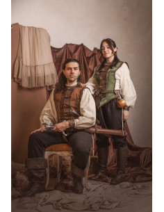 Cuera medieval corta marrón en piel de serraje, mujer