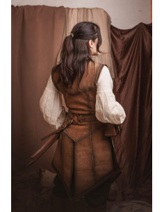 Cuera medieval larga marrón en piel de serraje, mujer 2