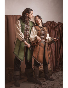 Cuera medieval larga marrón en piel de serraje, hombre