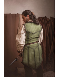 Cuera medieval larga verde en piel de serraje, hombre 2