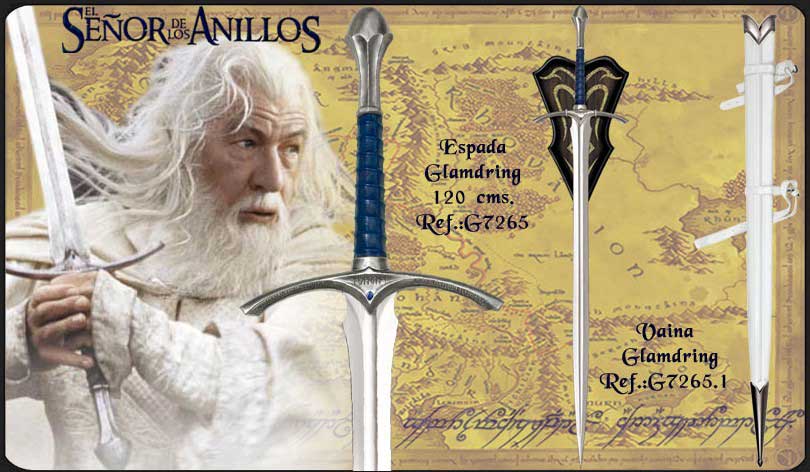 Espada Glamdring - Bastón Thranduil y Bastón Gandalf el Blanco con licencia
