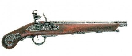 Pistola italiana, siglo XVIII en madera y zamak.