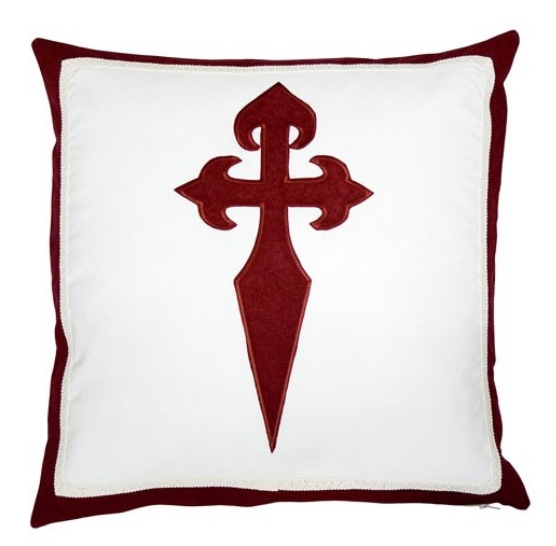 Cojín santiaguista blanco con cruz roja ribeteado - Espadas de los Caballeros Templarios