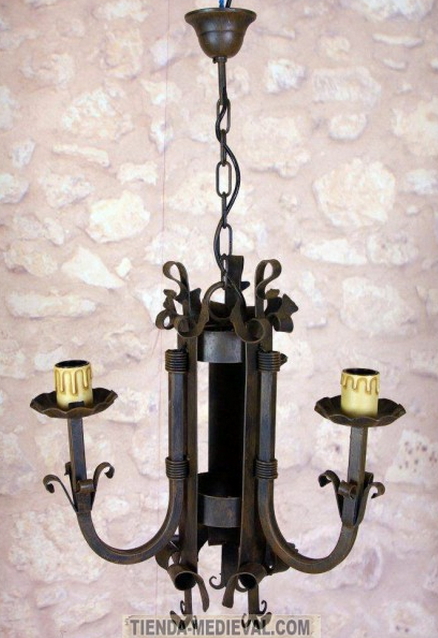 lampara forja 3 bombillas 52 cms - Lámparas medievales de forja