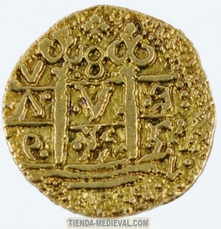 MONEDA DOS ESCUDOS DORADA 434x450 - Réplicas de monedas medievales