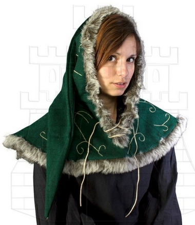 Capucha medieval verde cordones1 - Ropa medieval para mujeres, hombres, niñas y niños