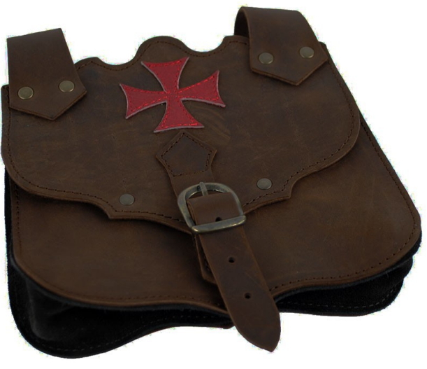 Bolsa marrón Templaria cruz Roja - Bolsos y mochilas medievales en cuero