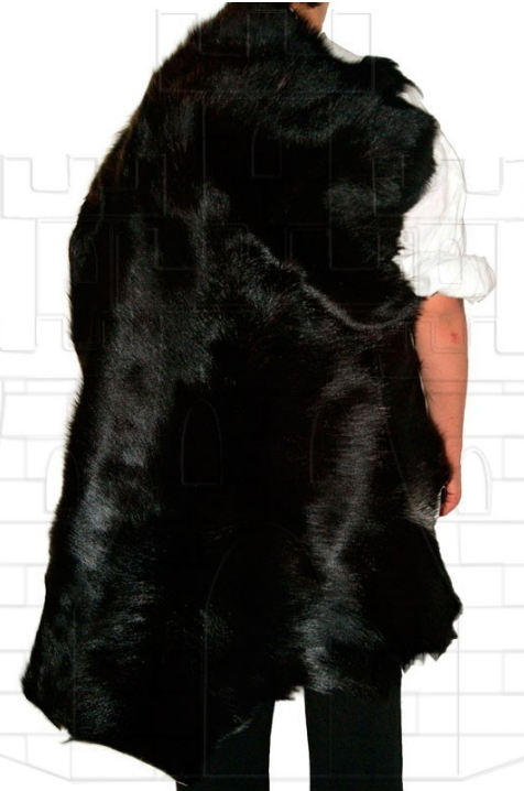 Capa piel de cabra oscura - Capa medieval en piel de cabra con serraje ajustable