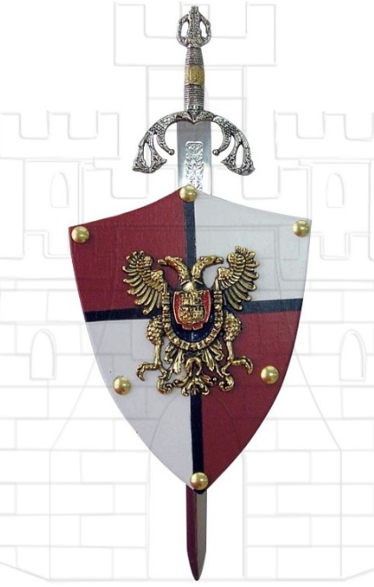 Mini escudo Aguila Bicéfala con mini espada - Miniescudos medievales con sus respectivas miniespadas