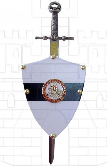 Mini escudo Caballeros Templarios con mini espada - Miniescudos medievales con sus respectivas miniespadas
