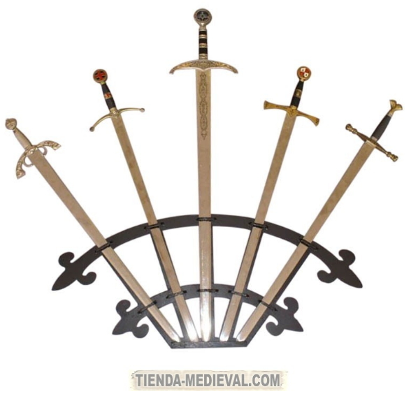 Espadero expositor en forja para colgar 5 espadas - Nuevos modelos de forja medieval en lámparas, apliques y antorchas