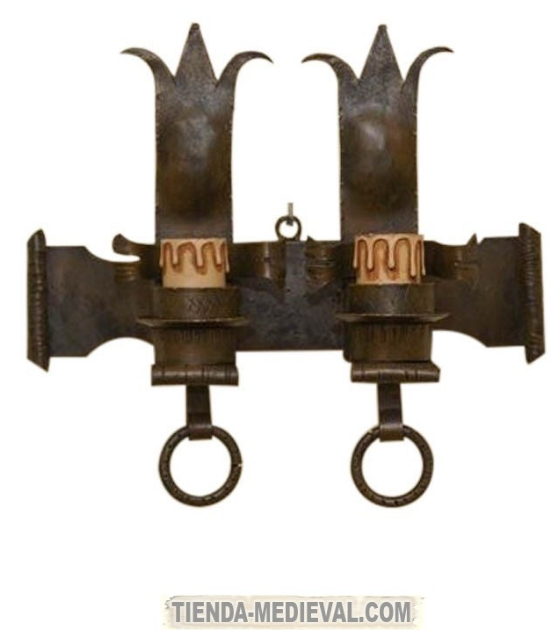 Aplique medieval forja 2 bombillas - Forja medieval de lámparas, antorchas y apliques
