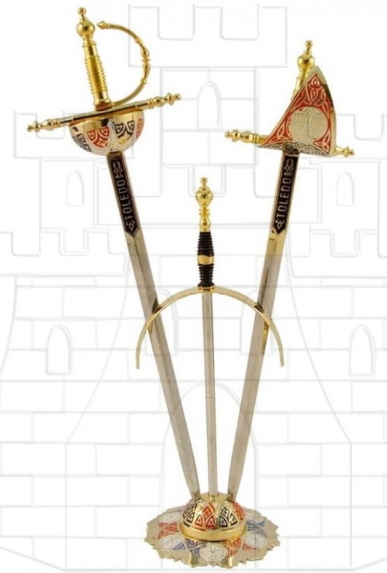 Set 2 mini espadas Renacimiento con soporte