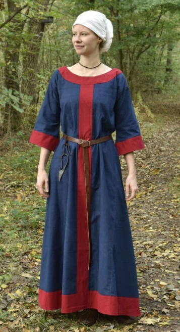 Vestido medieval Gudrun azul rojo - Ropa medieval para mujeres, hombres, niñas y niños