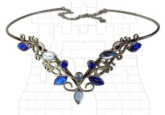 Tiara con perlas de cristal azul - Colgante y Tiara con perlas de cristal
