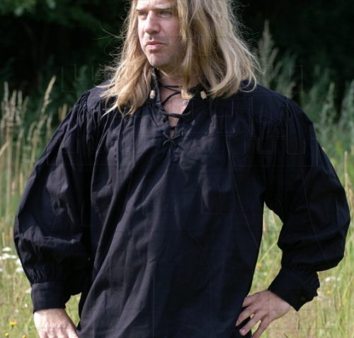 Camisa medieval negra con lazos 500x478 - Blusas y camisas medievales