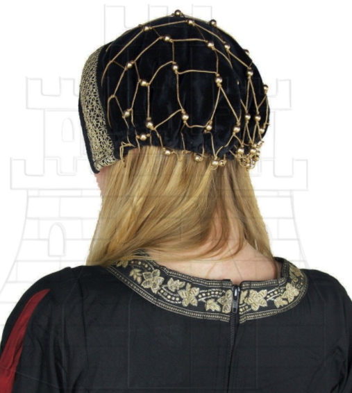 Cofia noble terciopelo negro - Sombreros, gorros y crespinas medievales