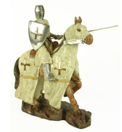 Miniatura Caballero templario con lanza y escudo a caballo - Des Miniatures des guerriers templiers